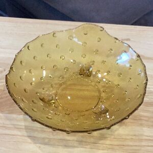 Vintage Pin Dot Hobnail Pattern Amber Glass Bowl